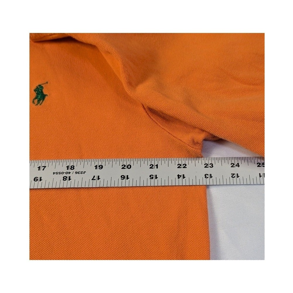 Polo Ralph Lauren Mens LT Tall Long Sleeve Polo Shirt Orange Green Pony Logo - Picture 6 of 12